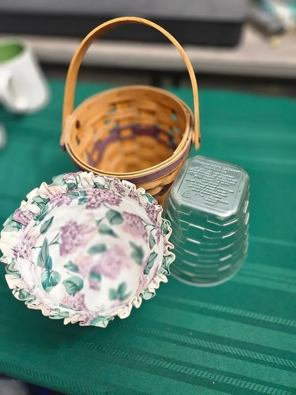 Longaberger 1994 May Series Lilac Basket + Floral Liner & Protector Vintage